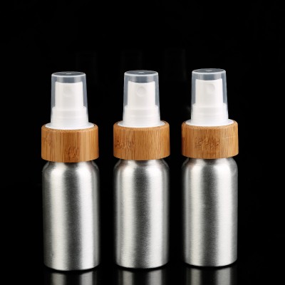 30ml aluminum bottle with bamboo spray pump lotion pump