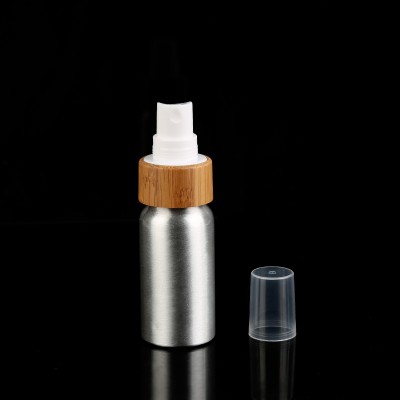 100ml aluminum bottle with bamboo spray pump lotion pump