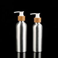 bamboo lotion bottle aluminum 150ml 200ml bamboo cosmetic packaging aluminum cosmetic bottle with bamboo cap