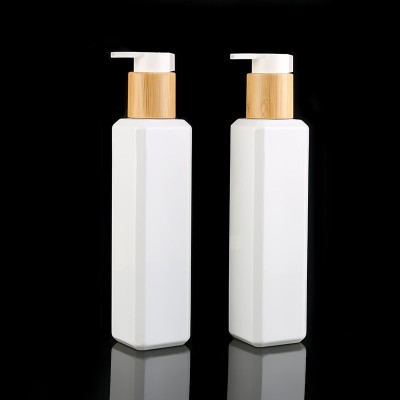 250ml best design shampoo bottle bamboo lotion pump bottle with bamboo soap pump