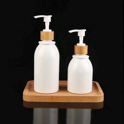 Wholesale 200ml White Round Shape Pet Plastic Body Lotion Bottle With Bamboo Pump