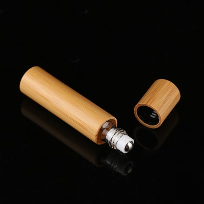 Ready To Ship 10ml Natural Bamboo Housing Roll On Glass Bottle With Metal Roller Ball